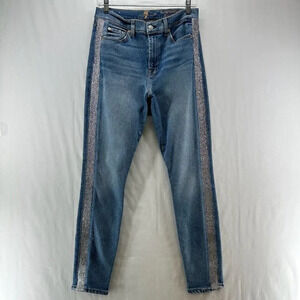 7 For All Mankind Jeans Womens Sz 29 Shimmer Panel High Waist Ankle Skinny Blue